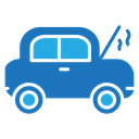 Broken car with open hood icon