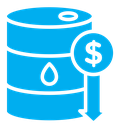 Crude oil barrel price falling down icon