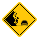 Falling rocks or debris warning road sign icon