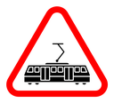 Tramway caution traffic sign icon