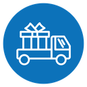 Truck carrying gift box icon