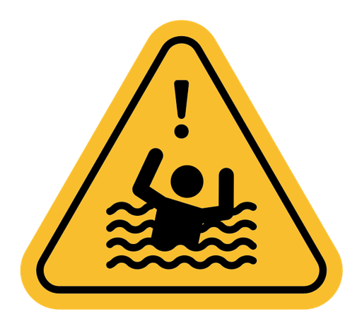 Risk of drowning warning sign color filled icon