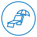 Beach chair with umbrella icon
