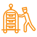 Bellboy with luggage cart icon