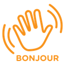 Bonjour text with hand wave icon
