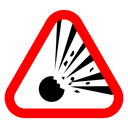 Explosive materials hazard sign icon