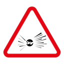 Explosive materials hazard sign icon