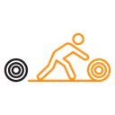 Man rolling carpet mat icon