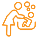 Mother washing baby in bath tub icon