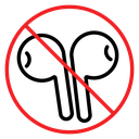 No earbuds allowed sign icon