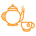 Teapot with teabag on cup icon