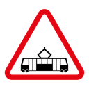 Tramway caution traffic sign icon