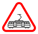 Tramway caution traffic sign icon