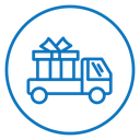 Truck carrying gift box icon