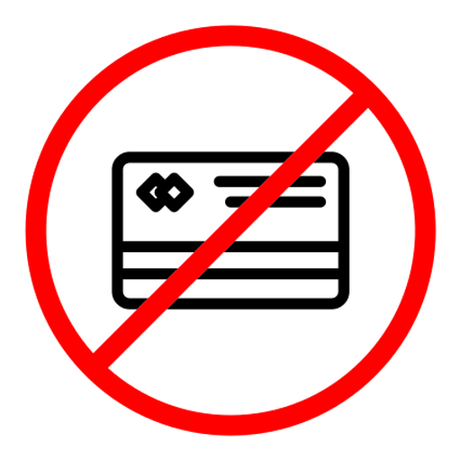 Credit card with prohibition sign color outline icon