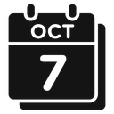 7 October Date Calendar Black Filled icon