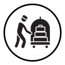 Bellboy with luggage cart icon