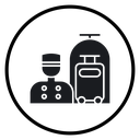 Bellboy with luggage cart icon