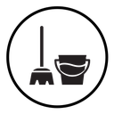 Besom with stick and pail icon