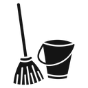 Besom with stick and pail icon