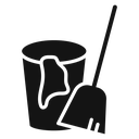 Besom with stick and pail Black Filled icon
