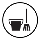 Besom with stick and pail icon