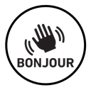 Bonjour text with hand wave icon