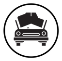 Broken car with open hood icon