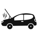 Broken car with open hood icon