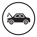 Broken car with open hood icon