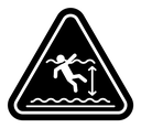 Deep water warning sign black filled icon