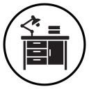 Desk with lamp icon