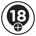 Eighteen Plus Circle Badge Black Filled icon