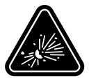 Explosive materials hazard sign icon