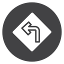 Left Turn Road Sign Black Filled icon