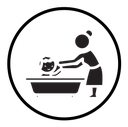 Mother washing baby in bath tub icon
