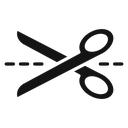 Scissors with cut lines Black Filled icon
