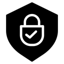 Secure Shield Padlock Check Black Filled icon
