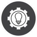 Solution Lightbulb Gear Black Filled icon