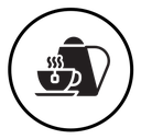 Teapot with teabag on cup icon