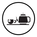 Teapot with teabag on cup icon