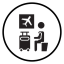 Traveler sitting in the airport lounge icon