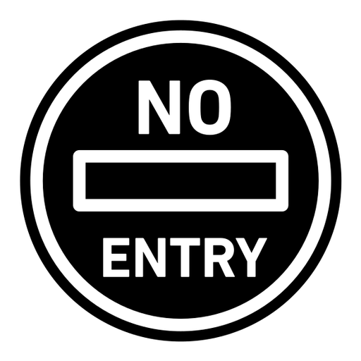 No entry road sign black filled icon