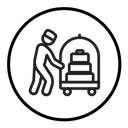 Bellboy with luggage cart icon