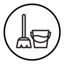 Besom with stick and pail icon