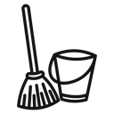 Besom with stick and pail icon
