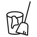 Besom with stick and pail Black Outline icon
