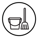 Besom with stick and pail icon