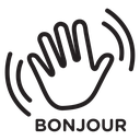 Bonjour text with hand wave icon