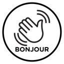 Bonjour text with hand wave icon
